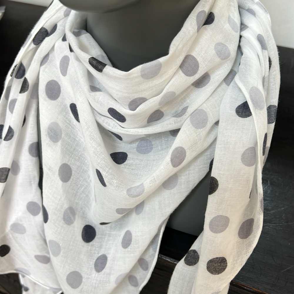 Triangular Lightweight Scarf Polka Dots White Bla… - image 2